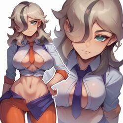 1girls ai_generated arven_(pokemon) erect_nipples female genderswap_(mtf) inner_sideboob pokemon pokemon_sv rule_63 school_uniform tie