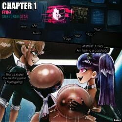 big_breasts breasts comic comic_page corrupted danganronpa fake_breasts female female_only forced_transformation futanari fyk0 huge_breasts human humanoid intersex junko_enoshima kirigiri_kyouko mind_control overflowing_breasts paizuri teacher titjob veiny_breasts