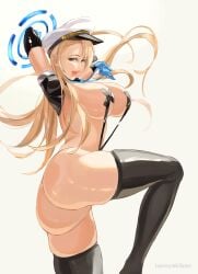 1girls ass asuna_(blue_archive) back back_view background backshots big_ass black_thighhighs blonde_hair blue_archive bottom_heavy bottomless breasts bubble_ass bubble_butt copyright crotchless dat_ass fat_ass female female_focus female_only huge_ass large_ass large_breasts latex_clothing light-skinned_female light_skin massive_ass perfect_body sailor_hat seductive solo stockings tacoyakiban thick_ass thick_thighs thighs watermark wide_hips