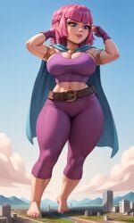 ai_generated archer_(clash_of_clans) clash_(series) clash_royale curvy curvy_female curvy_figure evolution_archer_(clash_royale) giantess huge_breasts inaccurate_hair looking_down muscular muscular_female standing standing_position wrong_hair