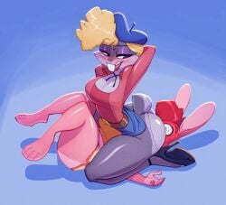 bigdad blonde_hair buckteeth bugs_bunny crossdressing eyeshadow facesitting fembugs_bunny fishnet_legwear fishnet_stockings fishnets high_heels lagomorph lipstick looney_tunes oc rabbit torn_fishnets warner_bros warner_brothers