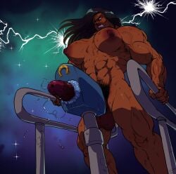 1futa abs big_balls black_hair breeding_mount clenched_teeth dark-skinned_futanari dark_skin glands_of_montgomery glenngarth gradient_background huge_cock large_breasts long_hair muscular_arms muscular_female muscular_legs original penetrable_sex_toy pubic_hair simple_background solo solo_futa sweat thick_thighs