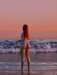 ass athletic athletic_female beach big_ass big_breasts dota_2 female female lina red_hair solo solo_female sunrise water wet