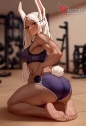 1girls 2d abs ai_generated ass big_ass big_breasts boku_no_hero_academia breasts cleavage dark-skinned_female dark_skin erophoenix female female_focus full_body gym looking_at_viewer mirko miruko muscle muscular_female my_hero_academia navel patreon_username solo solo_female sports_bra thick thick_thighs toned uncensored
