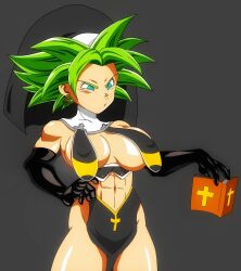 1girls aditya_draws angry angry_face blue_eyes breasts dark_background dragon_ball dragon_ball_super dragon_ball_z elbow_gloves female female_focus female_only fusion gloves green_hair kefla large_breasts legendary_super_saiyan medium_breasts nun nun's_habit nun_outfit potara_earrings potara_fusion puffy_nipples saiyan simple_background skimpy_clothes solo solo_female solo_focus super_saiyan super_saiyan_2 thick_thighs thighs voluptuous