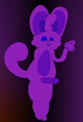 anthro arcadia_(arcadia) arcadia_(artist) balls big_balls big_penis blue_eyes curved_tail digital_media_(artwork) domestic_rabbit erection eyebrows eyelashes feet fluffy foreskin fur futanari genitals gradient_background gynomorph hand_behind_back head_tuft hi_res humanoid_genitalia humanoid_penis inner_ear_fluff intersex lagomorph leporid looking_at_viewer mammal nude open_mouth oryctolagus pawpads paws penis pupils purple_balls purple_body purple_fur purple_penis purple_tongue rabbit raised_hand raised_tail simple_background smile solo tail tongue trans_(lore) trans_woman_(lore) tuft uncircumcised