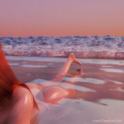 ass athletic athletic_female beach big_ass big_breasts bikini dota_2 female female lina red_hair solo solo_female sunrise water wet