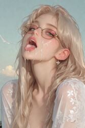 1girls ai_generated beautiful bukkake cum cum_in_mouth cumshot female female_only sperm sperm_cell
