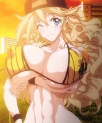 1girls abs athletic blonde_hair female huge_breasts large_breasts micro_bikini sandy_bash suketto_sanjou!! tagme