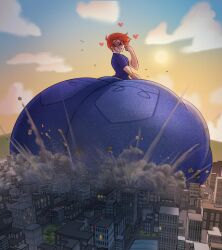 2022 ass_bigger_than_building ass_bigger_than_head backlighting blue_jeans blue_shirt city city_crushing clouds commission destruction_of_property giant giant_ass glasses hearts_around_head highres huge_ass hyper hyper_ass jeans kade light-skinned_male looking_back looking_down looming macro macro_male norodoggo original_character public rear_view red_hair short_hair skin_tight_pants smirk solo_male sunset wavy_hair wide_hips
