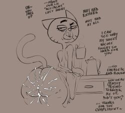 2025 after_sex after_vaginal anthro asking asking_viewer ass bedroom_eyes big_breasts big_butt biped black_text bodily_fluids breasts cartoon_network cellulite closed_smile clothed clothing clothing_down container counter cum cum_on_butt cum_on_leg cup dialogue digital_drawing_(artwork) digital_media_(artwork) domestic_cat elderly elderly_anthro elderly_female ellipsis english_text exposed_back eyebrows eyelashes felid feline felis female fingers genital_fluids greyscale half-closed_eyes head_turned holding_container holding_cup holding_object kettle leaning leaning_forward legs_together licking licking_lips licking_own_lips looking_at_viewer looking_back looking_back_at_viewer mammal markings mary_senicourt mature_anthro mature_female monochrome mouth_closed name_drop name_in_dialogue narrowed_eyes partially_clothed partially_clothed_anthro partially_clothed_female pointy_ears pokachu_(artist) prick_ears question raised_eyebrow robe robe_down sagging_breasts seductive smile smiling_at_viewer snout solo standing steam tag_question tail talking_to_viewer text thanking the_amazing_world_of_gumball thick_thighs three-quarter_view tongue tongue_out whisker_markings