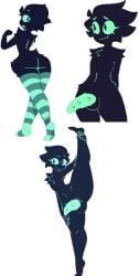 alien alien_boy ass black_fur carne_(inkplasm) cock femboy green_eyes inkplasm thighhighs welwraith
