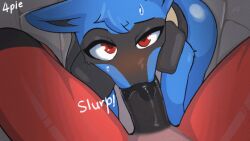 4pie_(artist) andromorph animated anthro blue_body blue_fur blush bodily_fluids digital_media_(artwork) duo erection fellatio fur generation_4_pokemon generation_7_pokemon genitals humanoid humanoid_genitalia incineroar intersex looking_at_viewer lucario male male/male nintendo oral penile penis pokemon pokemon_(species) sex simple_background solo text