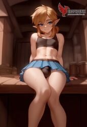 1boy 2d ai_generated ass barefeet big_ass crossdressing crossdressing_male erection erection_under_clothes erophoenix feet full_body link looking_at_viewer looking_back male male_focus navel nude otoko_no_ko pale_skinned_male patreon_username pointy_ears skirt smile soles solo solo_male sweat the_legend_of_zelda thick thick_thighs toes uncensored