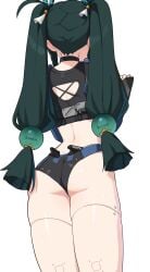 1girls android android_girl artist_request ass back back_view behind_view big_ass big_butt female female_only green_hair hoyoverse large_ass large_butt light-skinned_female light_skin mihoyo qingyi_(zenless_zone_zero) robot robot_girl shorts thick thighs twintails zenless_zone_zero