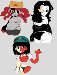 ass black_hair chubby coral_glasses dream_bbq ena ena_(dream_bbq) ena_(series) glasses jellofishe lingerie looking_back red_hair taski_maiden_(ena) thick_thighs two_tone_body waving