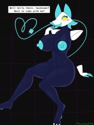 absurd_res anthro areola artist_name big_breasts blue_nipples blush breasts claws curvy_figure dark_body darkner deltarune dialogue female flirting flirting_with_viewer heart_symbol hi_res light lighting navel nipples open_mouth pawpads signature sitting solo talking_to_viewer tasque_manager text thick_thighs toe_claws undertale_(series) unregistereduser voluptuous wide_hips