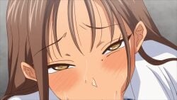 1boy 1girls 2025 20s animated bikini bikini_top_only brown_hair dark-skinned_female dark_skin fellatio female female gyaru highres kojima_(nikuen) lipstick long_hair mole_under_mouth nikuen queen_bee queen_bee_(animation_studio) tagme tan yellow_eyes