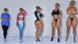 3d amazon ass_expansion bimbo bimbofication breast_expansion breasts female growth hourglass_figure huge_thighs muscular muscular_female personality_change sequence suffix31 thick_thighs toned toned_female