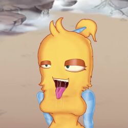 animated big_blue_bubble cum cum_in_mouth cum_on_breasts cum_on_face cumshot cute hoola hoola_(my_singing_monsters) my_singing_monsters pomily saliva sound tagme video yellow_fur