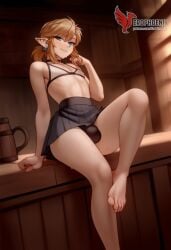 1boy 2d ai_generated ass barefeet big_ass crossdressing crossdressing_male erection erection_under_clothes erophoenix feet full_body link looking_at_viewer looking_back male male_focus navel nude otoko_no_ko pale_skinned_male patreon_username pointy_ears skirt smile soles solo solo_male sweat the_legend_of_zelda thick thick_thighs toes uncensored