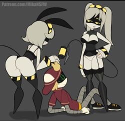 1boy 2girls bunny_ears bunnysuit j_(murder_drones) mikansfw murder_drones tagme taunting thad_(murder_drones) v_(murder_drones)