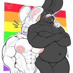 2025 2boys absurd_res absurd_resolution absurdres anthro anthro_focus anthro_male anthro_only big_areola big_areolae big_areolas big_nipples black_fur bunny bunny_boy chubby chubby_anthro chubby_belly chubby_male digital_art digital_drawing_(artwork) digital_media digital_media_(artwork) hi_res high_resolution highres male muscles muscular muscular_anthro muscular_arms muscular_male ollie_(yamwamm) pecs pectorals pride pride_color_flag pride_flag pride_month puffy_areola puffy_nipples rabbit rabbit_boy rabbit_humanoid rainbow_pride_colors smiling tagme white_fur yamwamm zarek_(anxiboi) zarek_(anxiousanxiety)