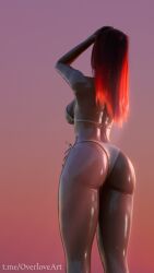 ass athletic athletic_female beach big_ass big_breasts bikini dota_2 female lina red_hair solo solo_female sunrise water wet