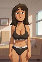 1girls ai_generated bedroom breasts brown_hair civitai cleavage disney disney_channel facing_forward female indoors jewish jewish_female large_breasts leah_stein-torres long_hair looking_at_viewer mature milf smile solo tan-skinned_female the_ghost_and_molly_mcgee