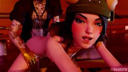 doggy_style fortnite kosnsfw looking_at_viewer makeup_running midas_(fortnite) skye_(fortnite)