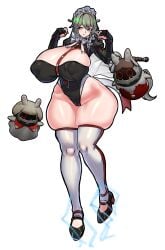 alexandrina_sebastiane anastella_(zenless_zone_zero) ass_visible_through_thighs bangboo_(zenless_zone_zero) breasts covered_erect_nipples curvy drusilla_(zenless_zone_zero) electricity female hourglass_figure huge_ass huge_breasts leotard mold001 plump small_waist smile thick_thighs victoria_housekeeping voluptuous white_background wide_hips zenless_zone_zero zipper zipper_pull_tab