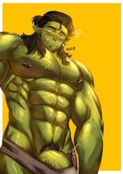 1boy abs bara big_penis dilf english erect_penis erection gay green_body green_skin hairy hairy_chest hairy_male huge_cock male muscular muscular_male nipple_piercing nose_piercing orc orc_male pecs pierced_nipples piercing piercings tfireuwulf thick_penis veiny_penis