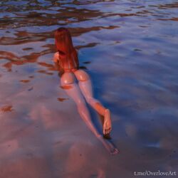ass athletic athletic_female beach big_ass big_breasts bikini dota_2 female female lina red_hair shirt solo solo_female sunrise water wet