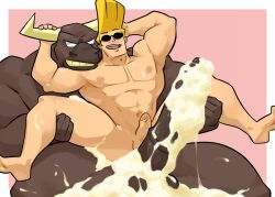 2boys abs after_sex animal_genitalia animal_penis anthro anthro_dominating_human anthro_on_human balls big_dom_small_sub big_muscles big_penis blonde_hair blush bodily_fluids bovid bovine brown_hair carrying carrying_partner cartoon_network cattle cum cum_in_ass cum_inside cum_on_body cum_on_ground cum_on_penis dominant dominant_anthro duo ejaculation excessive_cum eyewear gay genital_fluids genitals hair holding_partner horn human human_on_anthro human_penetrated interspecies johnny_bravo johnny_bravo_(series) larger_anthro male male/male male_only mammal matainfancias muscular muscular_anthro muscular_human muscular_male navel nipples nude open_mouth pecs penetration penis pompadour sex size_difference smaller_human smaller_penetrated stand_and_carry_position standing standing_sex stomach_bulge submissive submissive_human sunglasses teeth