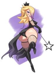 1girls alternate_costume ass big_ass big_butt blonde_hair blue_eyes blush boots breasts bubble_butt eye_contact eyeshadow female fiinel fishnet_stockings goth gothified hair_over_one_eye high_heel_boots highres lipstick looking_at_viewer mario_(series) nintendo panties princess_rosalina purple_eyeshadow purple_hair purple_lipstick shortstack solo super_mario_galaxy thick_thighs thighs two_tone_hair