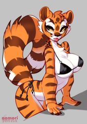 2020s 2021 5_fingers anthro aomori ass bedroom_eyes bent_over big_breasts breasts cheek_tuft chest_tuft claws cleavage clothed clothing dreamworks facial_tuft felid female fingers fluffy fluffy_tail fur head_tuft kung_fu_panda mammal master_tigress narrowed_eyes orange_body orange_fur pantherine seductive simple_background skimpy smile solo stripes tiger tongue tongue_out tuft yellow_eyes