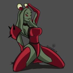 alien alien_girl anthro ben_10 ben_10_omniverse big_breasts breasts cephalopod_humanoid chimera_sui_generis green_skin humanoid leotard myaxx pinup_pose red_eyes red_leotard spacemonkeyart tentacle tentacle_hair thick_thighs