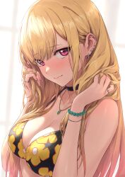 1girls bare_arms bare_shoulders bikini bikini_top blonde_hair blush bracelet breasts choker cleavage collarbone ear_piercing earrings female female_only fingernails gradient_hair guchico_(guchico77) indoors jewelry kitagawa_marin light-skinned_female light_skin long_fingernails long_nails looking_at_viewer medium_breasts nail_polish necklace piercing pink_eyes pink_nails red_eyes ring solo sono_bisque_doll_wa_koi_wo_suru swimsuit upper_body