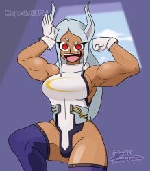 big_ass big_breasts big_butt big_muscles bunny_ears dark-skinned_female dark_skin ear mapashonsfw miruko muscles muscular muscular_female my_hero_academia red_eyes rumi_usagiyama thick_thighs thighhighs thighs tight_clothing tongue tongue_out white_hair