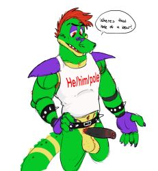 1boy 2022 ? alligator alligatorid angry angry_eyes animatronic anthro armpit_hair balls barazoku belt biceps bodily_fluids body_hair boner bottomless bottomless_anthro bottomless_male bracelet chest_hair claws clothed clothing colored_nails crocodilian cum cum_on_penis dialogue english_text erection fangs five_nights_at_freddy's five_nights_at_freddy's:_security_breach foreskin genital_fluids genitals gloves green_body green_nose green_skin green_tail hair hairy_balls half-closed_eyes hand_on_hip handwear hi_res humanoid_genitalia humanoid_penis jewelry long_tail looking_down machine male male_only mohawk montgomery_gator_(fnaf) multicolored_body multicolored_skin multicolored_tail muscular nails narrowed_eyes open_mouth overbite pecs penis precum presenting presenting_balls presenting_penis pronouns pubes purple_claws purple_nails question red_eyes red_hair reptile robot rockstar scales scalie scottgames sharp_claws sharp_nails sharp_teeth shirt short_hair shoulder_guards simple_background skoogers solo speech_bubble spiked_belt spiked_bracelet spikes standing tank_top teeth text thick_tail thick_thighs topwear triceps uncut video_games white_background yellow_body yellow_skin yellow_tail