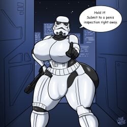 alley angry armor armored_female big_ass big_balls big_breasts big_butt big_nipples big_penis big_thighs blaster blue_waffle breasts bulge bulge_through_clothing city city_background dialogue dominant dominant_female dominant_futa erection erection_under_clothes female_stormtrooper futa_only futadom futanari futuristic gun helmet laser_gun looking_at_viewer night night_sky pointing pointing_at_viewer star_wars star_wars:_the_old_republic star_wars_legends star_wars_rebels stormtrooper weapon
