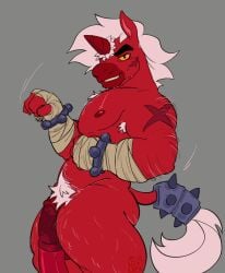 bandages berry_(brawl_stars) body_hair bracelets brawl_stars furry_only horn horse horsecock looking_at_viewer male_only muscular_male red_skin scar simple_background tagme tagme_(artist) tail