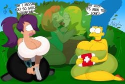 3barts american_dad big_breasts english_text family_guy fortnite francine_smith futurama kissing lois_griffin marge_simpson milf the_simpsons turanga_leela wide_hips