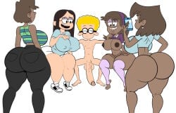 1boy 2026 2d 2d_artwork 4girls 4girls1boy back_view big_ass black_hair black_shirt blackmorty_(artist) blonde_hair bottomless_female breasts_out brown_hair character_request clothed clothing_aside clyde_mcbride curvaceous_figure dark-skinned_female dark_skin eager ear_piercing eyeshadow facing_away fat_ass female fully_clothed glasses hand_on_chest hand_on_hip harem headband huge_penis interracial light-skinned_male light_skin long_hair lori_loud multiple_girls neck_length_hair nipple_bulge nude_male nude_male_clothed_female pants phone purple_clothing race_swap raceplay red_hair shirt_lift shorts skinny_male skirt sleeveless_shirt smile t-shirt the_loud_house thick_thighs thighhighs third-party_edit voluptuous white_background