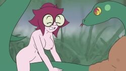 ass bouncing_breasts breasts completely_nude drooling glasses green_eyes hypnosis live2d looking_at_partner loop looping_animation naga no_sound original_character red_hair riding self_upload snake tagme video