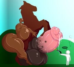 1boy 1girls ass attackheat barefoot big_breasts breasts completely_nude completely_nude_female female full_body hiding hiding_behind_object horsecock huge_ass leaking leaking_precum male meccha_chameleon naked naked_female nude nude_female statue