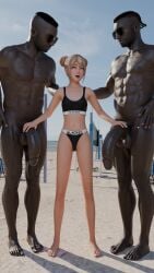 1girls 2boys beach big_penis blacked blacked_clothing blonde_hair dead_or_alive icedev marie_rose noctryanim petite