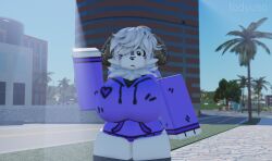 1girls 3d city city_background clothed furry goat image roblox robloxian self_upload solo tagme thigh_highs waving_hand white_fur white_hair