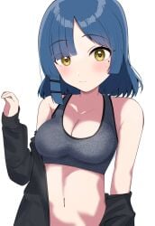 1girls 2d 2d_(artwork) 2d_artwork anime anime_character asian asian_female asian_girl background belly belly_button black_bra black_coat black_jacket black_underwear blank_background blue-haired_female blue_hair blush_face blushing blushing_female bocchi_the_rock! bra breasts cleavage closed_mouth_smile cloverworks coat collarbone digital digital_art digital_drawing digital_drawing_(artwork) digital_media digital_media_(artwork) drawing eyebrows_visible_through_hair fanart female female_focus female_only female_protagonist fingers fit_female flushed flushed_cheeks flushed_face from_front front_view green-eyed_female green_eyes hair_clip hair_clips hairclip hairclips hi_res high_res high_resolution high_school_student highres jacket japanese japanese_female japanese_girl lean_figure light_smile linea_alba looking_at_viewer medium_breasts midriff mole mole_on_body mole_on_cheek mole_on_face mole_under_eye monotone_background narrow_waist navel one_color_background open_coat open_jacket plain_background portrait school_girl short_hair shoulders slender_body slender_waist slight_smile slim_female slim_waist smile smiley_face smiling smiling_at_viewer solid_color_background solo standing stomach sunya_(honorin-yuunibo) teen_girl teenage_girl teenager top_view underwear upper_body white_background yamada_ryou young_female young_woman