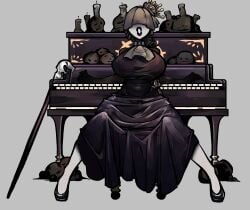 big_breasts black_lipstick dark_clothing eclipseecliptus eyes_covered il_pianto_della_luna lobotomy_corporation no_sex piano project_moon